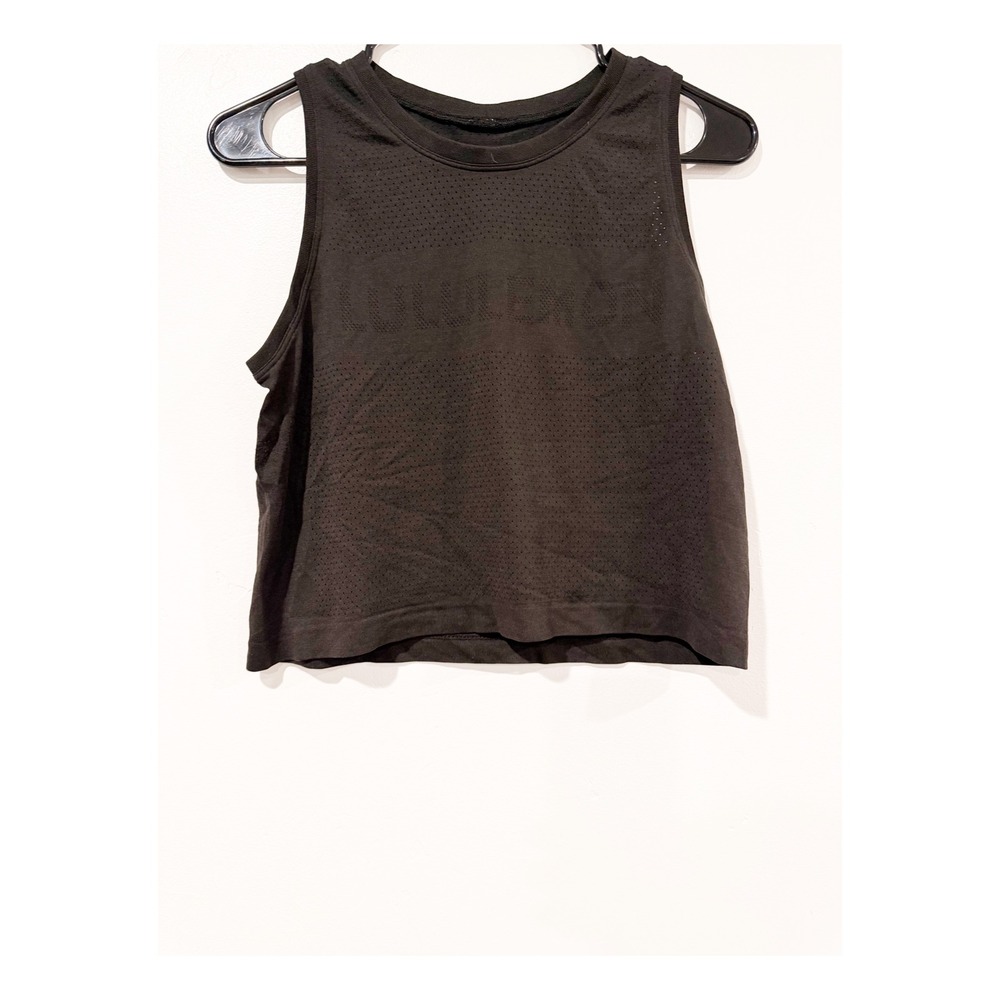 Lululemon Train to Be Tank Top Black Cropped Mesh Athletic Muscle Tank